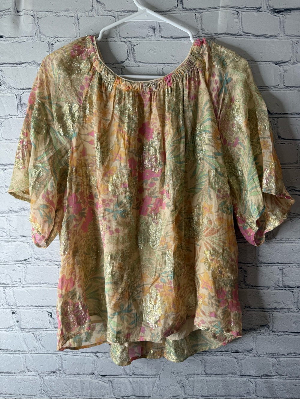 Loft shimmer floral tied back blouse medium